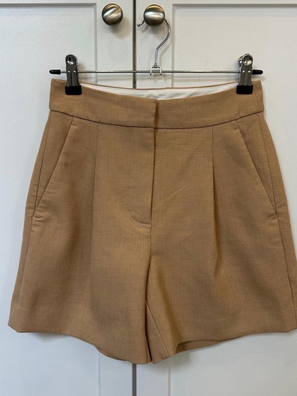 Aritzia High-Waist Camel Tailored Trouser Shorts